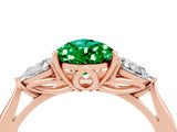 Rose gold Three-Stone Pear Cut Emerald Ring with Pear  Side Stones in Four-Prong Setting_16