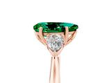 Rose gold Three-Stone Pear Cut Emerald Ring with Pear  Side Stones in Four-Prong Setting_17