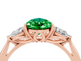 Rose gold Three-Stone Pear Cut Emerald Ring with Pear  Side Stones in Four-Prong Setting_40