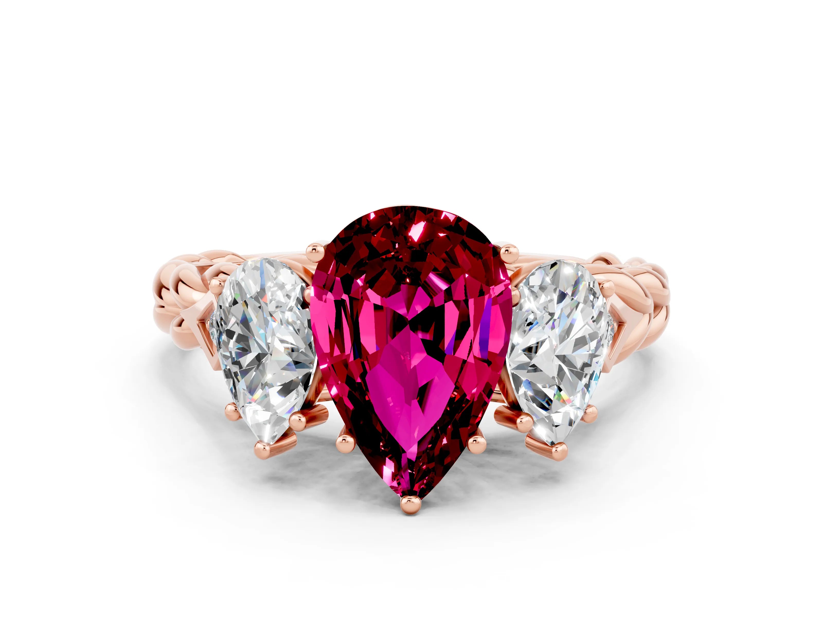 Rose gold Three-Stone Pear Cut Garnet Braided Band Ring with Four-Prong Setting_12