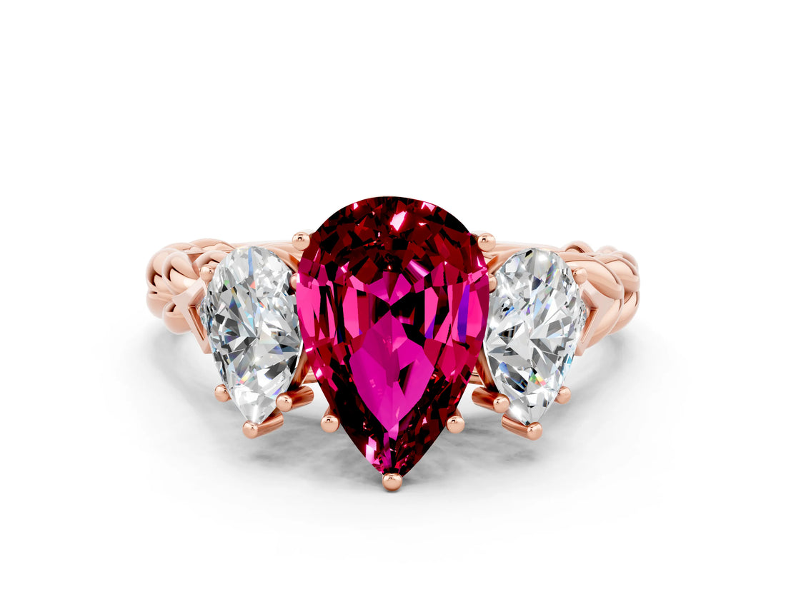 Rose gold Three-Stone Pear Cut Garnet Braided Band Ring with Four-Prong Setting_12
