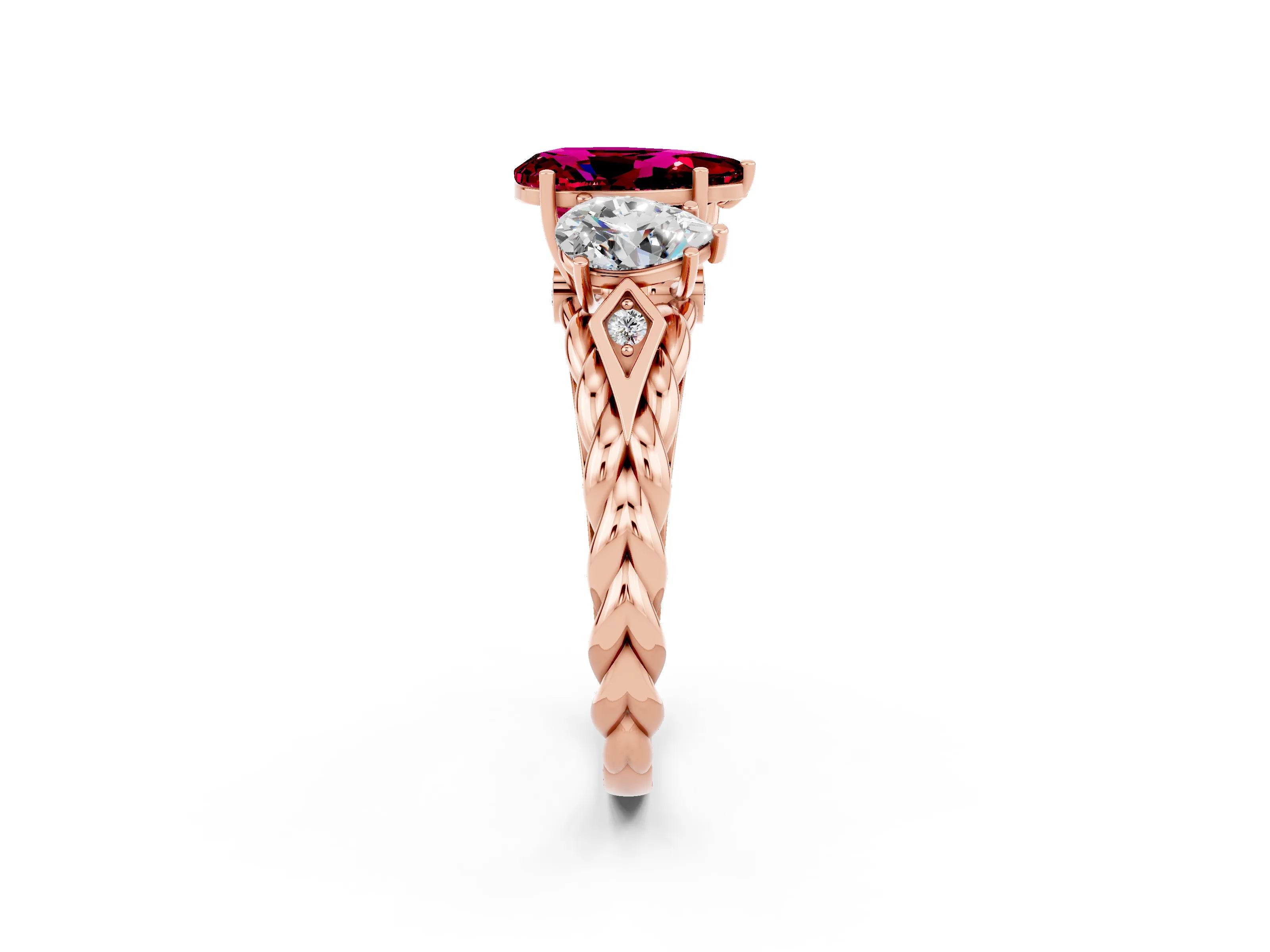 Rose gold Three-Stone Pear Cut Garnet Braided Band Ring with Four-Prong Setting_14