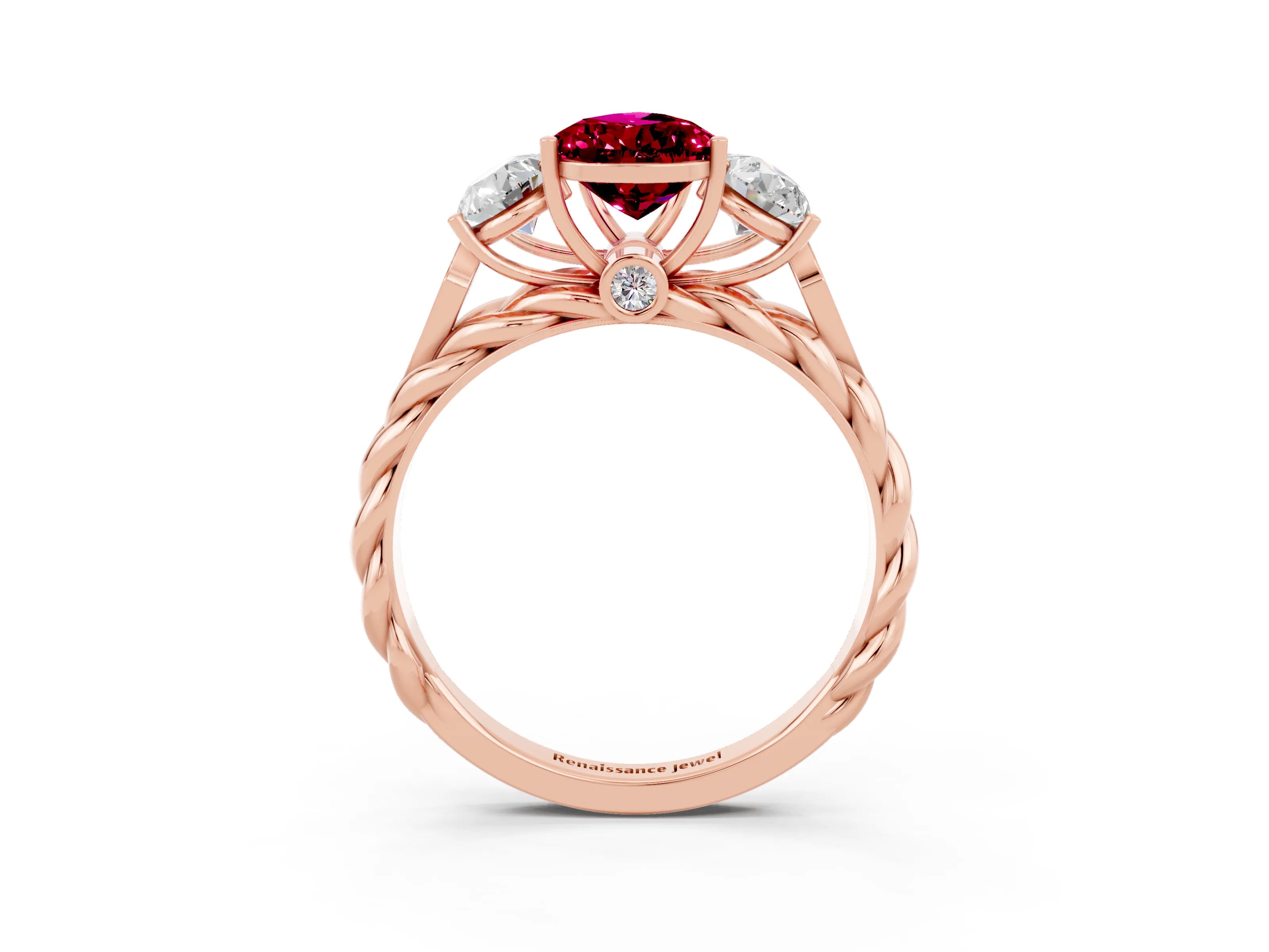 Rose gold Three-Stone Pear Cut Garnet Braided Band Ring with Four-Prong Setting_15