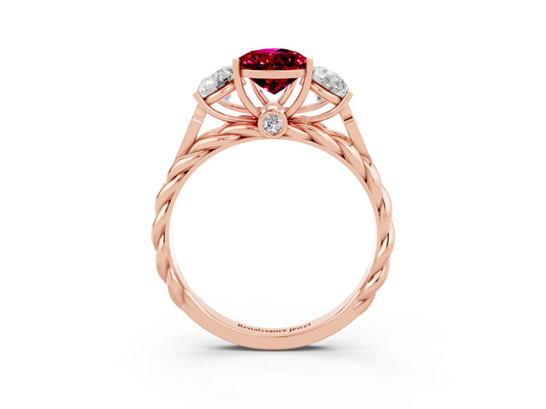 Rose gold Three-Stone Pear Cut Garnet Braided Band Ring with Four-Prong Setting