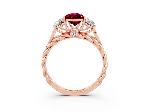 Rose gold Three-Stone Pear Cut Garnet Braided Band Ring with Four-Prong Setting_15