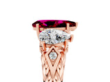 Rose gold Three-Stone Pear Cut Garnet Braided Band Ring with Four-Prong Setting_17