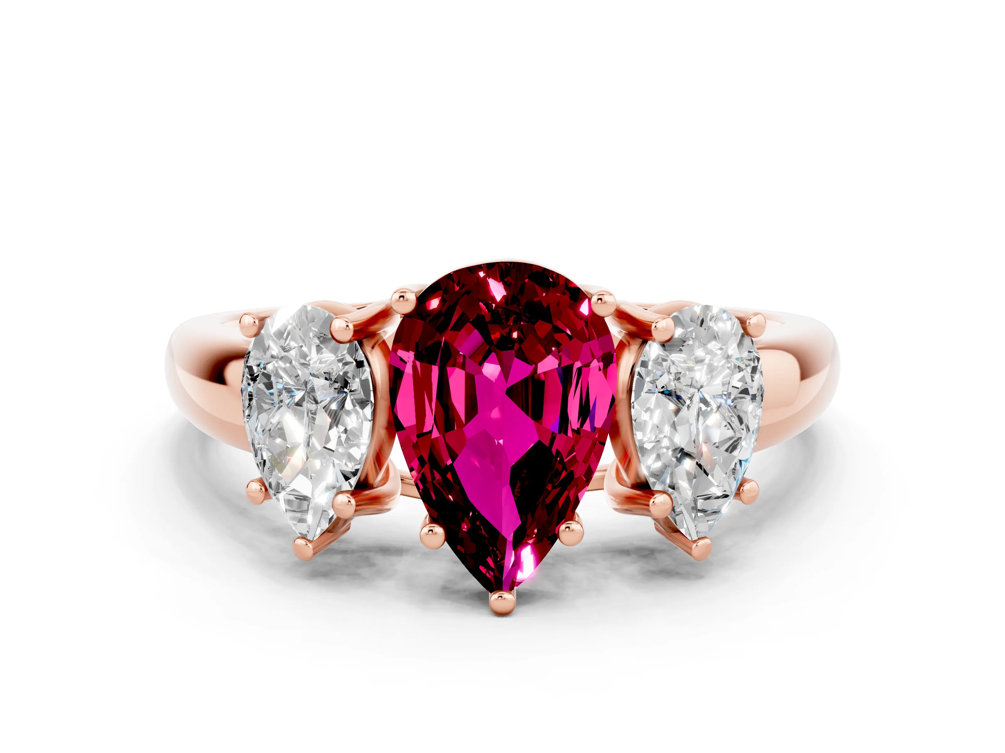 Rose gold Three-Stone Pear Cut Garnet Engagement Ring with Prong Setting
