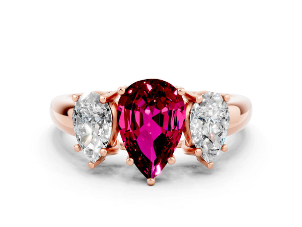 Rose gold Three-Stone Pear Cut Garnet Engagement Ring with Prong Setting
