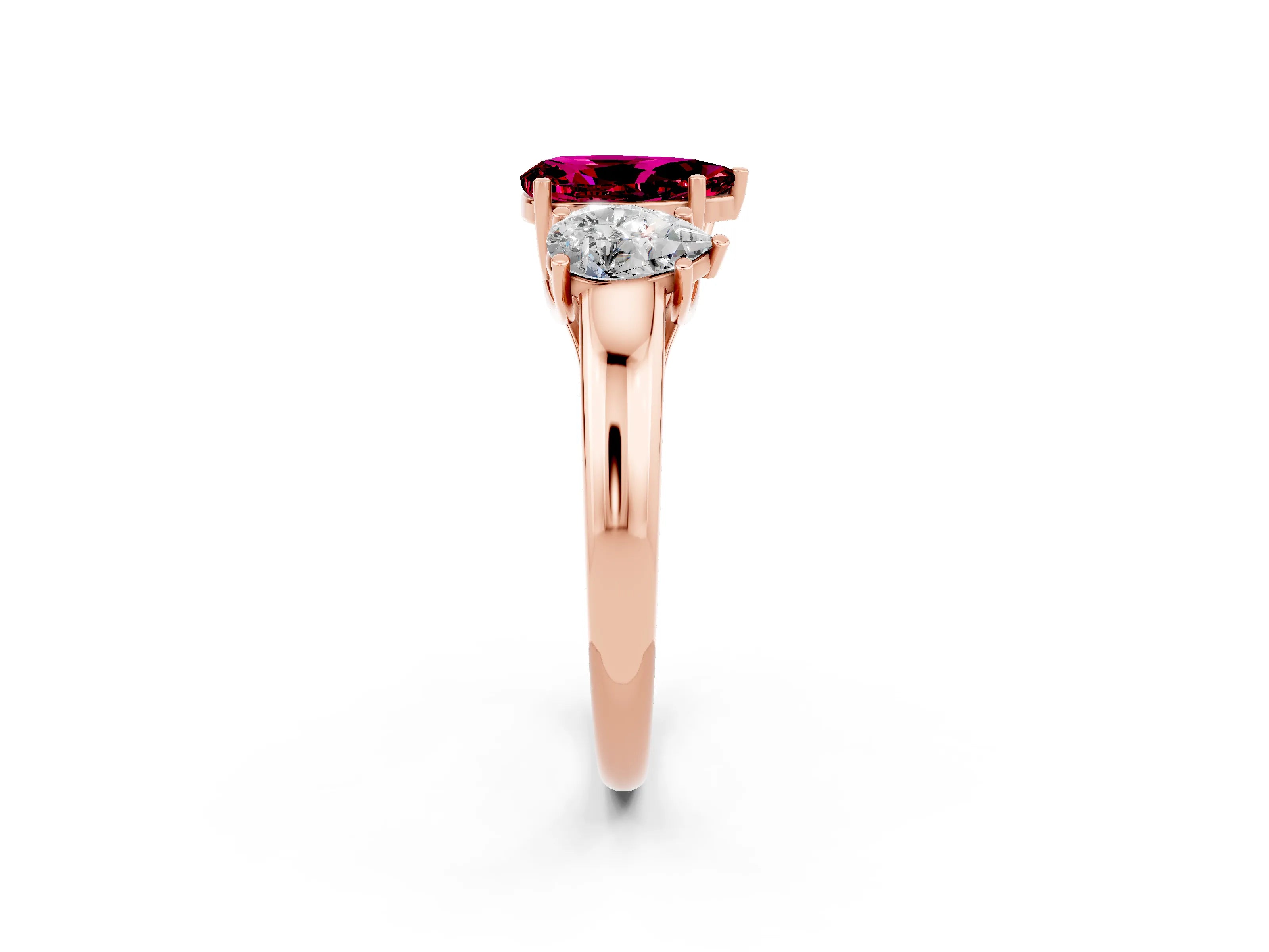 Rose gold Three-Stone Pear Cut Garnet Engagement Ring with Prong Setting_2