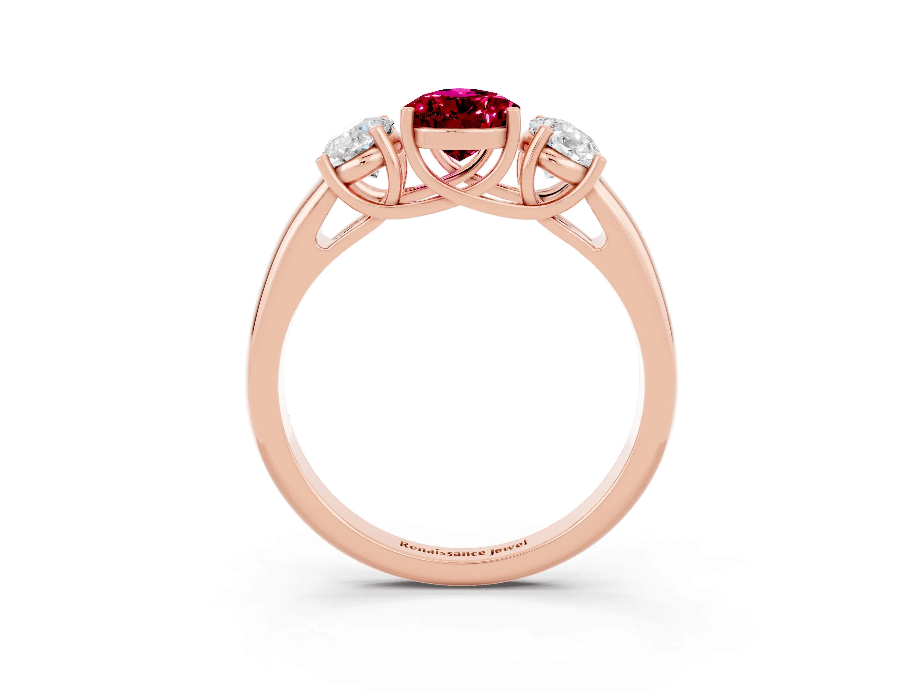 Rose gold Three-Stone Pear Cut Garnet Engagement Ring with Prong Setting_3
