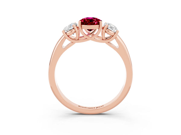 Rose gold Three-Stone Pear Cut Garnet Engagement Ring with Prong Setting