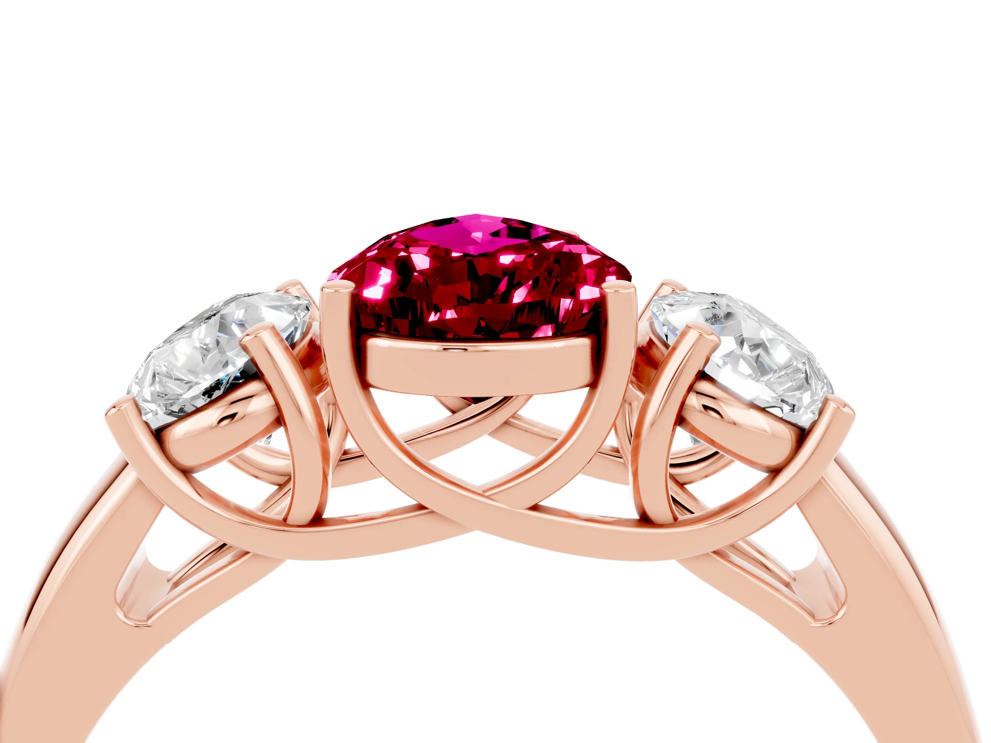 Rose gold Three-Stone Pear Cut Garnet Engagement Ring with Prong Setting_4