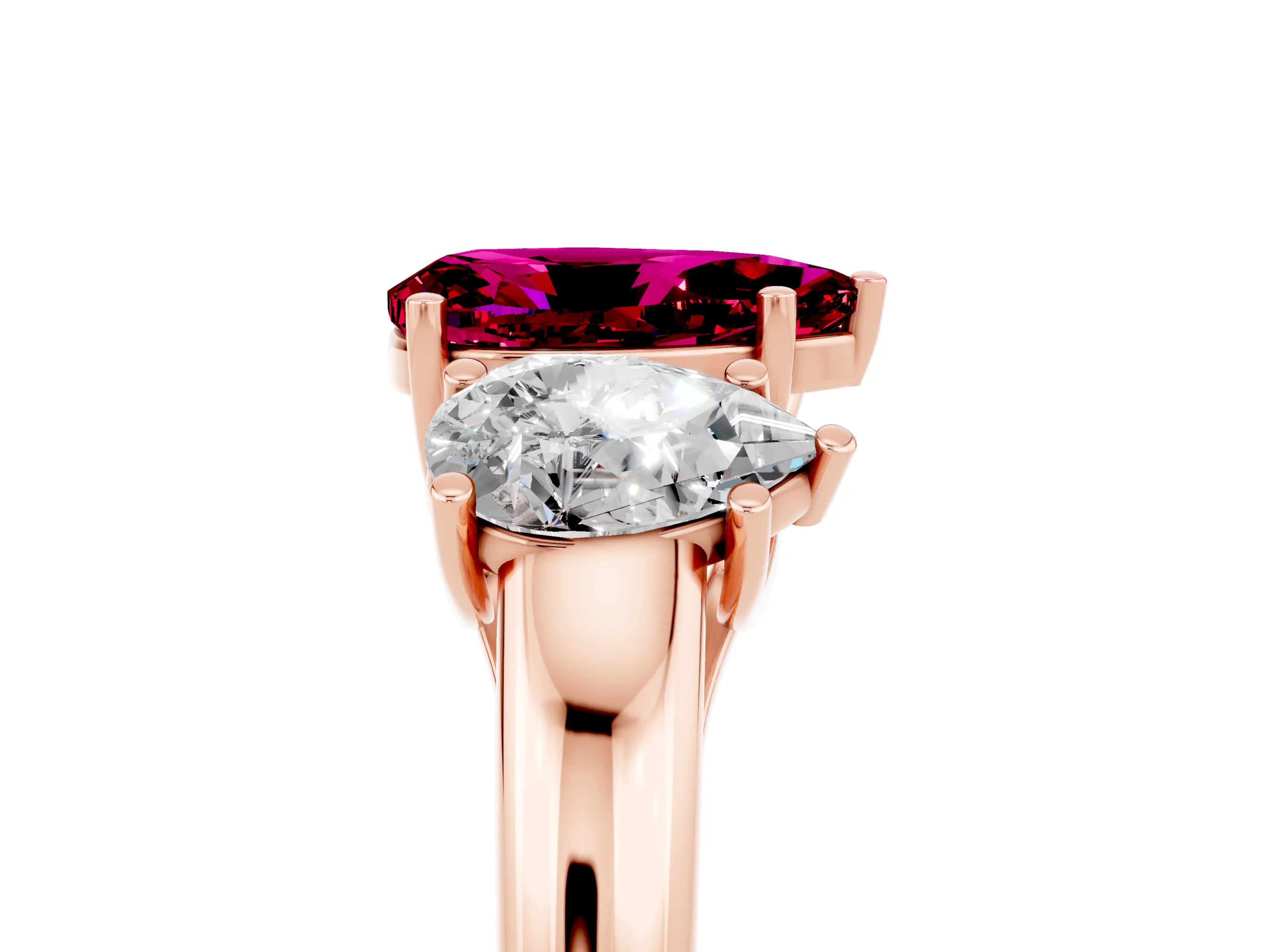 Rose gold Three-Stone Pear Cut Garnet Engagement Ring with Prong Setting_5