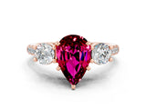 Rose gold Three-Stone Pear Cut Garnet Pavé Band with Four-Prong Setting