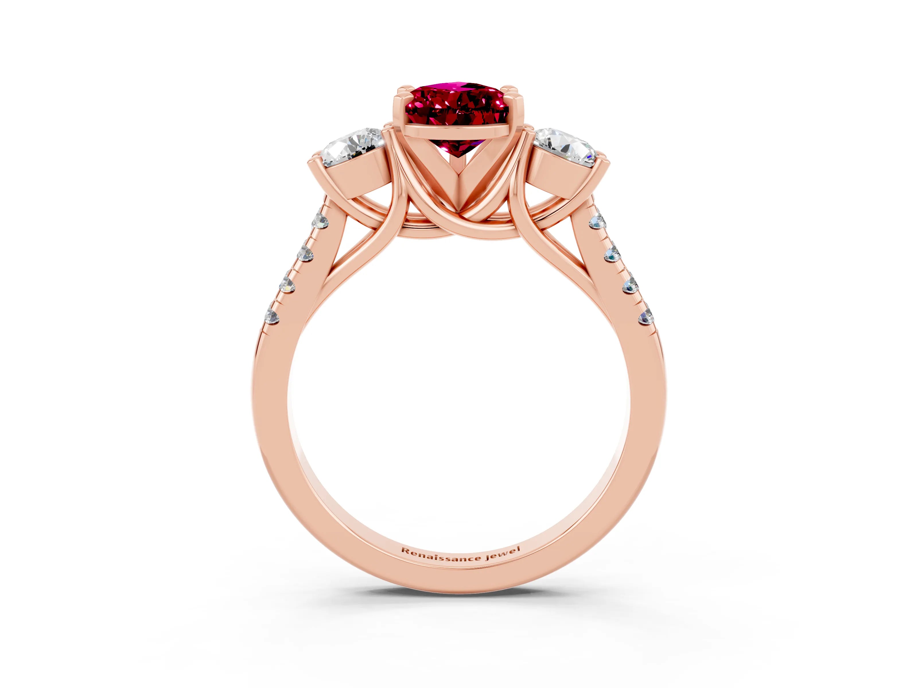 Rose gold Three-Stone Pear Cut Garnet Pavé Band with Four-Prong Setting_3