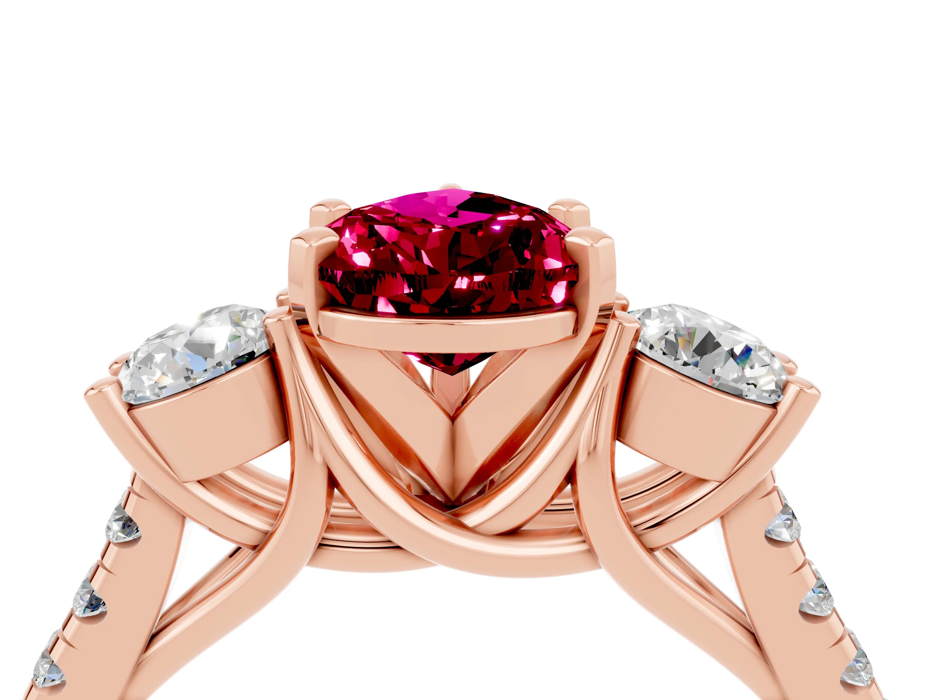 Rose gold Three-Stone Pear Cut Garnet Pavé Band with Four-Prong Setting_4