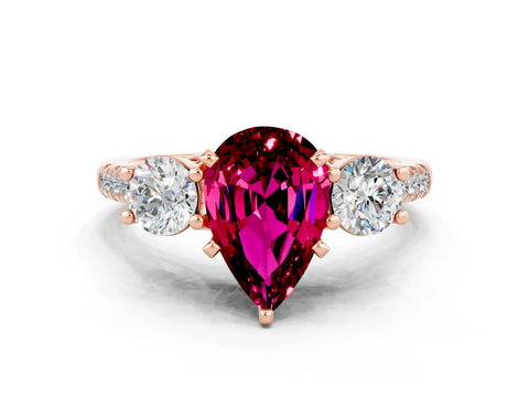 Rose gold Three-Stone Pear Cut Garnet Pavé Band with Four-Prong Setting