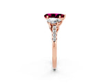 Rose gold Three-Stone Pear Cut Garnet Ring with Pavé Band and Prong Setting_14