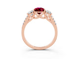Rose gold Three-Stone Pear Cut Garnet Ring with Pavé Band and Prong Setting_15