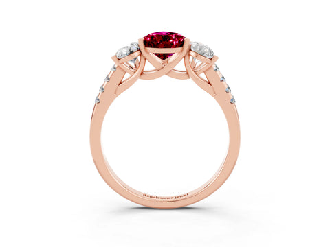 Rose gold Three-Stone Pear Cut Garnet Ring with Pavé Band and Prong Setting_15