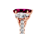 Rose gold Three-Stone Pear Cut Garnet Ring with Pavé Band and Prong Setting_17