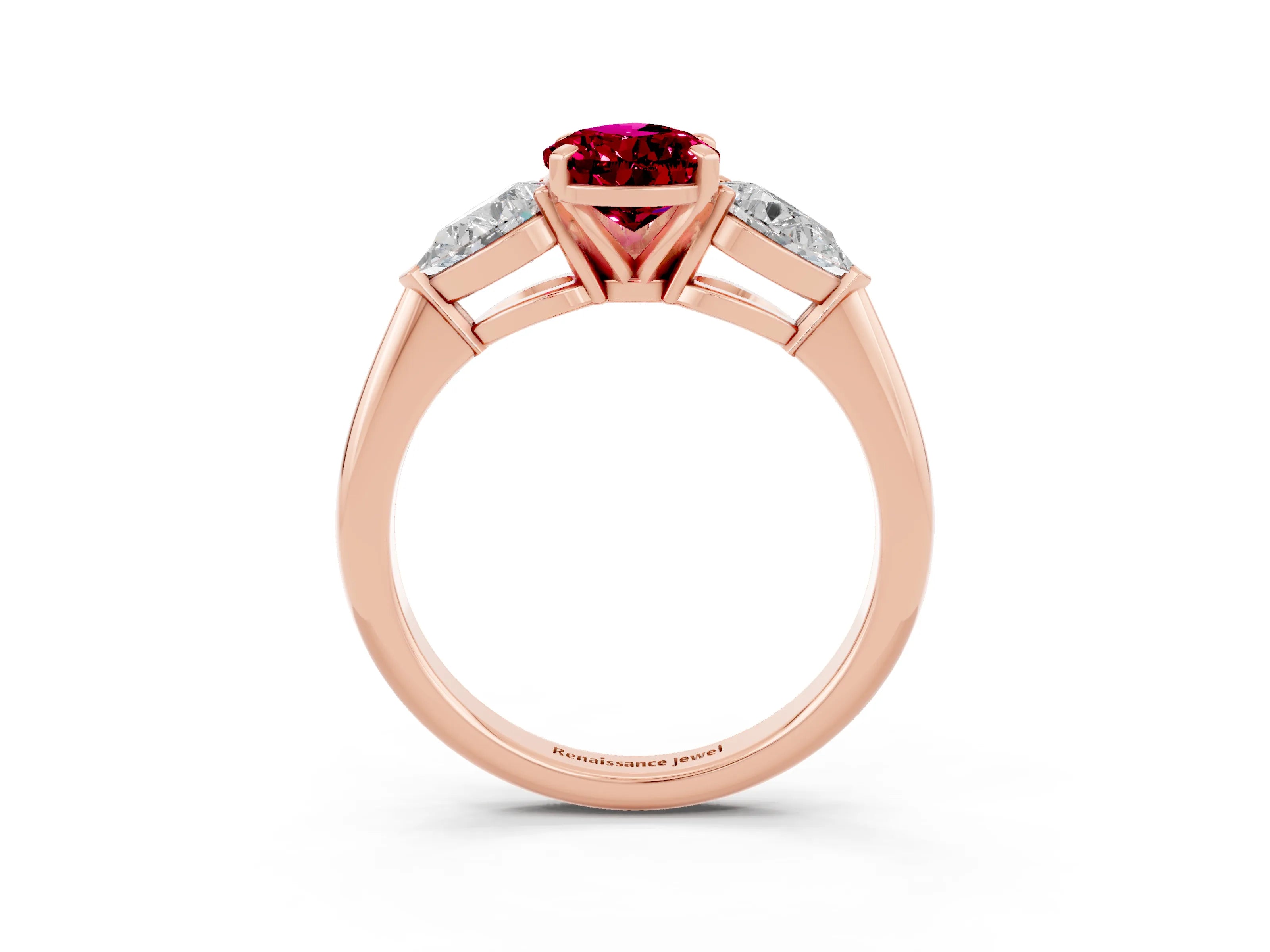 Rose gold Three-Stone Pear Cut Garnet Ring with Pear Side Stones and Four-Prong Setting_3