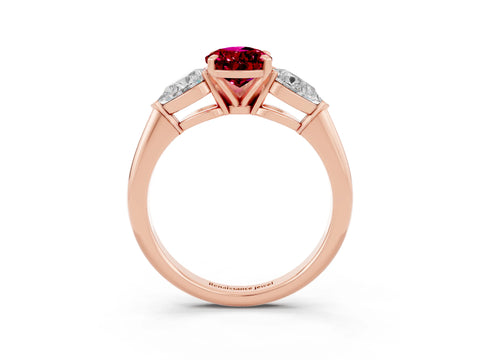 Rose gold Three-Stone Pear Cut Garnet Ring with Pear Side Stones and Four-Prong Setting_3