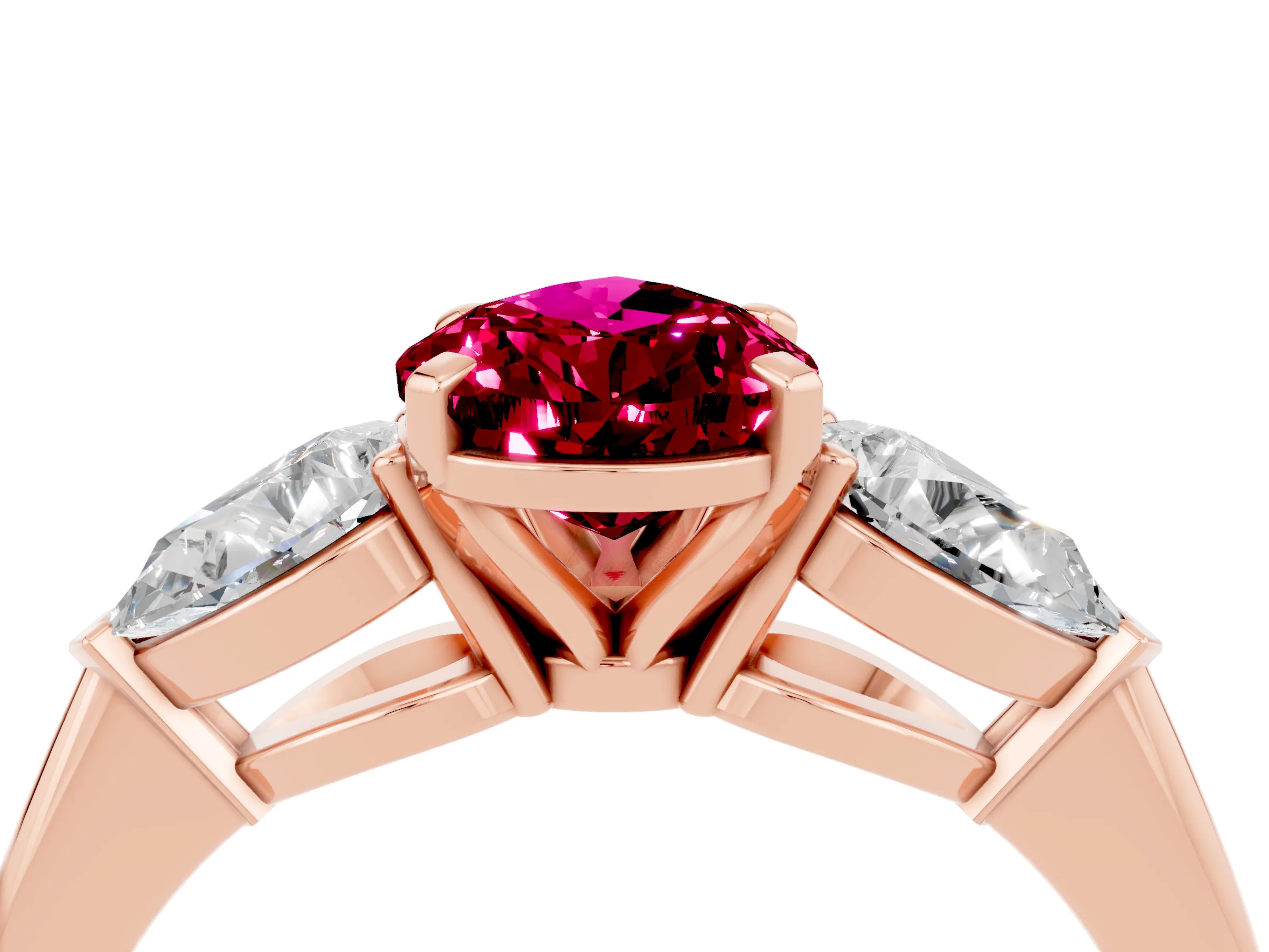 Rose gold Three-Stone Pear Cut Garnet Ring with Pear Side Stones and Four-Prong Setting_4
