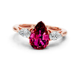 Rose gold Three-Stone Pear Cut Garnet Ring with Pear  Side Stones in Four-Prong Setting_12