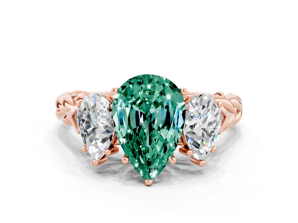 Rose gold Three-Stone Pear Cut Green Sapphire Braided Band Ring with Four-Prong Setting