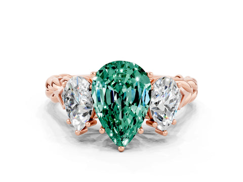 Rose gold Three-Stone Pear Cut Green Sapphire Braided Band Ring with Four-Prong Setting_12