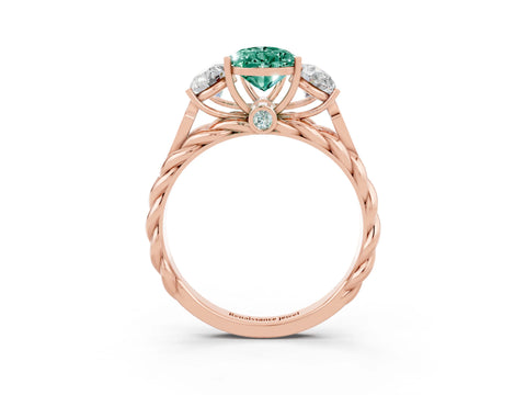 Rose gold Three-Stone Pear Cut Green Sapphire Braided Band Ring with Four-Prong Setting_15