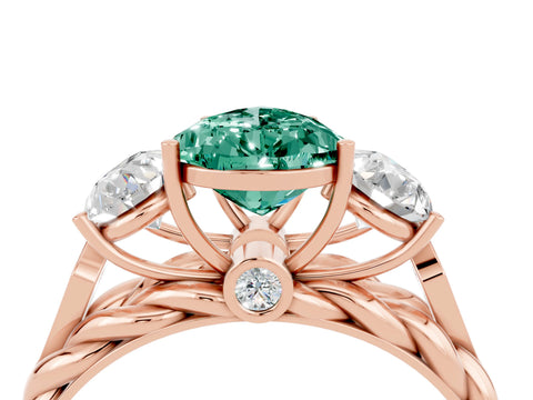 Rose gold Three-Stone Pear Cut Green Sapphire Braided Band Ring with Four-Prong Setting_16