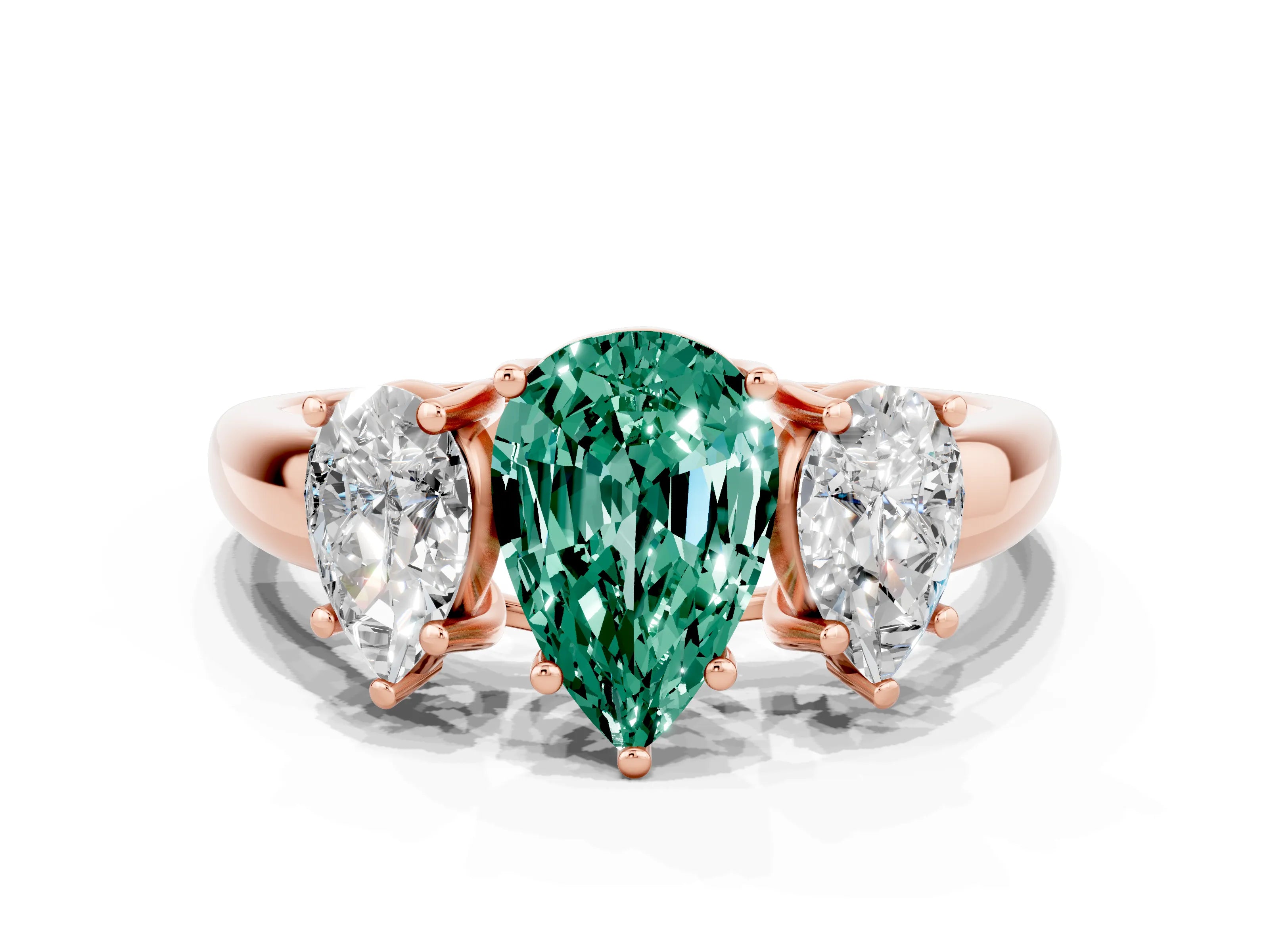 Rose gold Three-Stone Pear Cut Green Sapphire Engagement Ring with Prong Setting