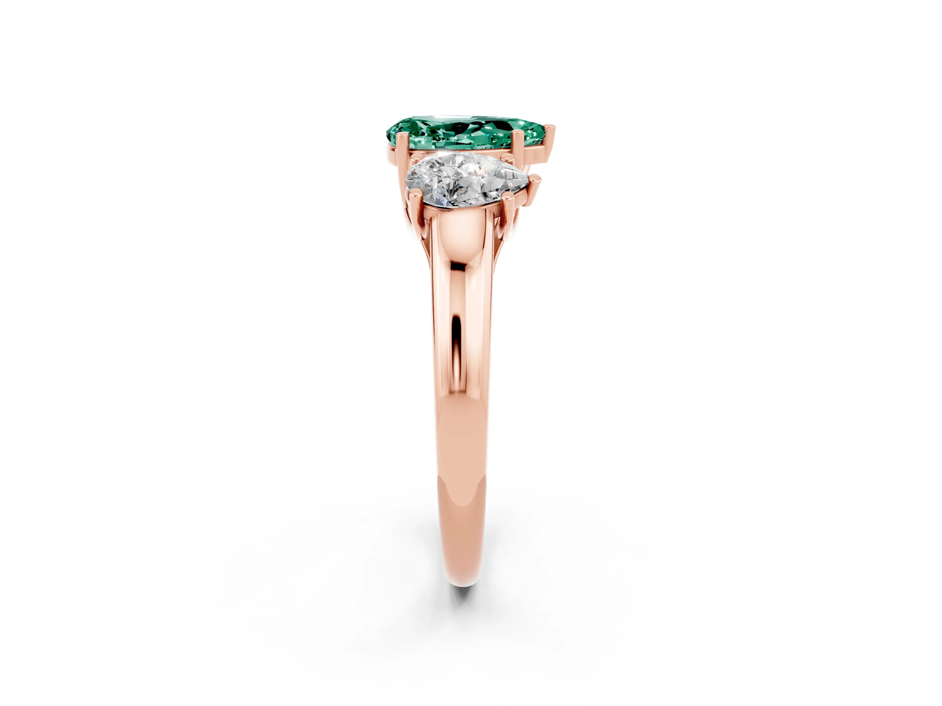 Rose gold Three-Stone Pear Cut Green Sapphire Engagement Ring with Prong Setting_2