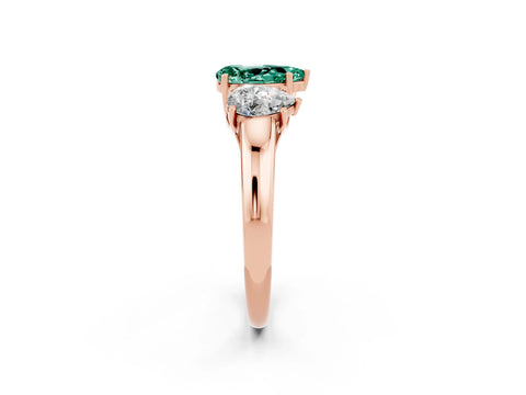 Rose gold Three-Stone Pear Cut Green Sapphire Engagement Ring with Prong Setting_2