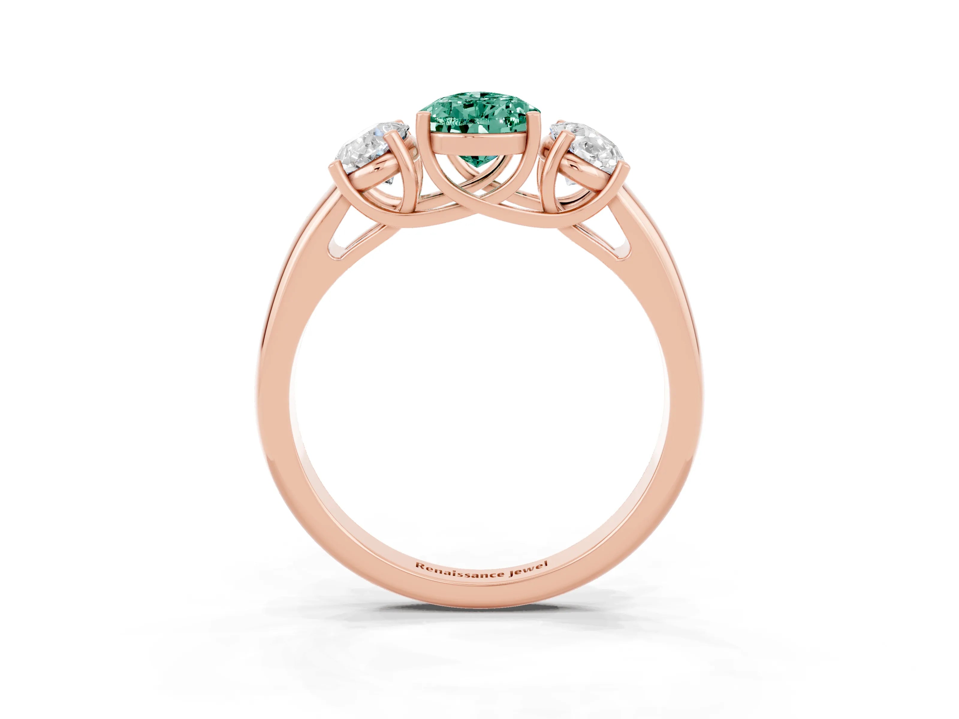 Rose gold Three-Stone Pear Cut Green Sapphire Engagement Ring with Prong Setting_3