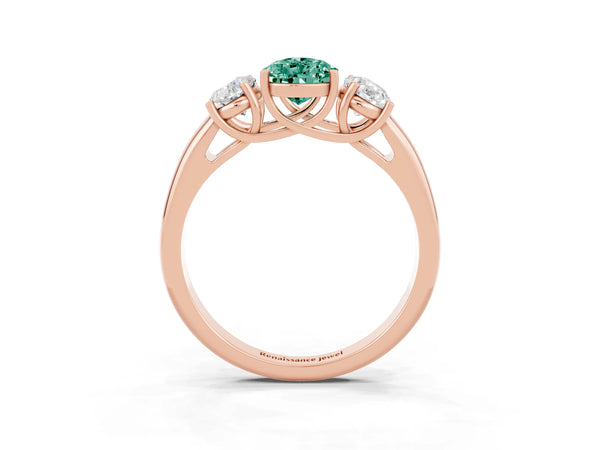 Rose gold Three-Stone Pear Cut Green Sapphire Engagement Ring with Prong Setting