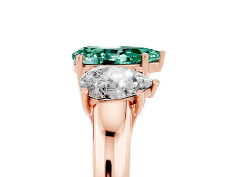 Rose gold Three-Stone Pear Cut Green Sapphire Engagement Ring with Prong Setting_5