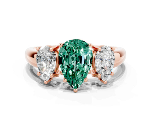 Rose gold Three-Stone Pear Cut Green Sapphire Engagement Ring with Prong Setting