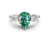 Rose gold Three-Stone Pear Cut Green Sapphire Pavé Band with Four-Prong Setting
