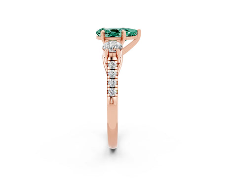 Rose gold Three-Stone Pear Cut Green Sapphire Pavé Band with Four-Prong Setting_2