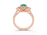Rose gold Three-Stone Pear Cut Green Sapphire Pavé Band with Four-Prong Setting_3