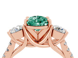 Rose gold Three-Stone Pear Cut Green Sapphire Pavé Band with Four-Prong Setting_4