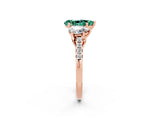 Rose gold Three-Stone Pear Cut Green Sapphire Ring with Pavé Band and Prong Setting_14