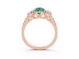 Rose gold Three-Stone Pear Cut Green Sapphire Ring with Pavé Band and Prong Setting_15