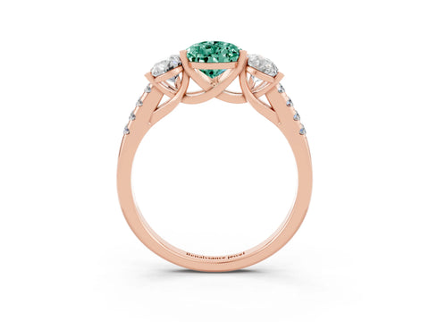 Rose gold Three-Stone Pear Cut Green Sapphire Ring with Pavé Band and Prong Setting_15