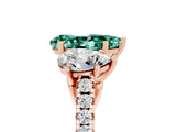 Rose gold Three-Stone Pear Cut Green Sapphire Ring with Pavé Band and Prong Setting_17