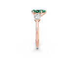 Rose gold Three-Stone Pear Cut Green Sapphire Ring with Pear Side Stones and Four-Prong Setting_2