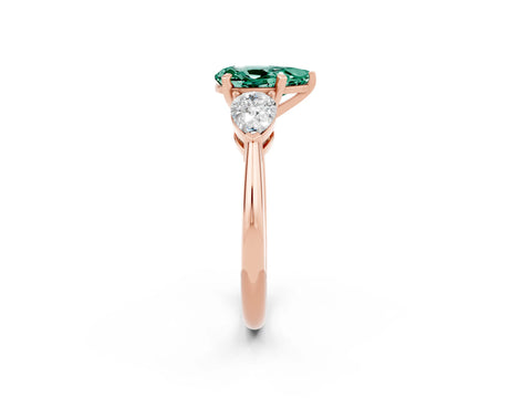 Rose gold Three-Stone Pear Cut Green Sapphire Ring with Pear Side Stones and Four-Prong Setting_2